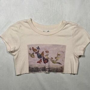 Brandy Melville John Galt Super Cropped Butterfly Graphic T-Shirt